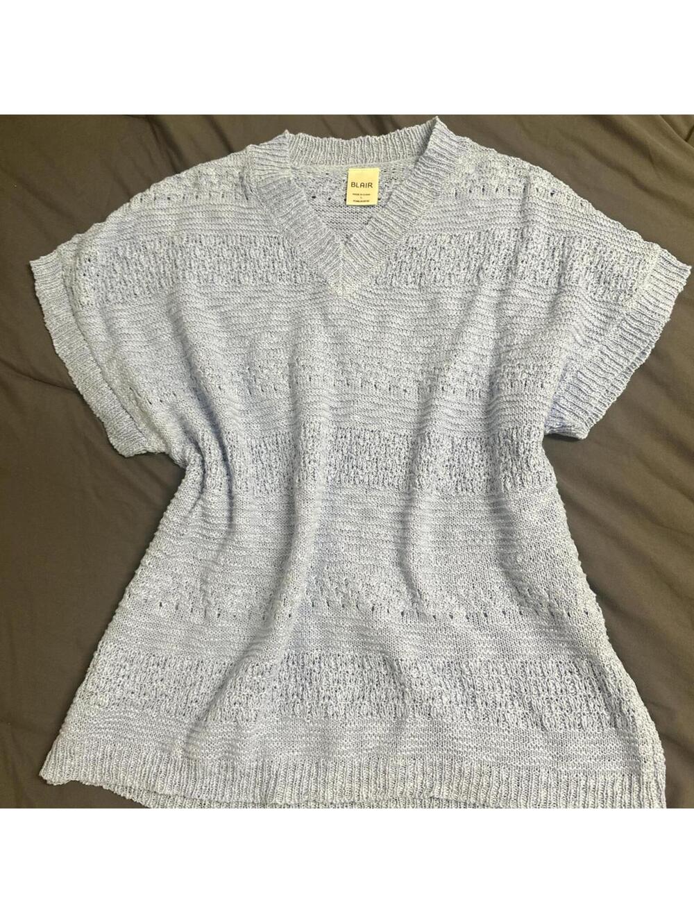 Light blue crochet knit sweater